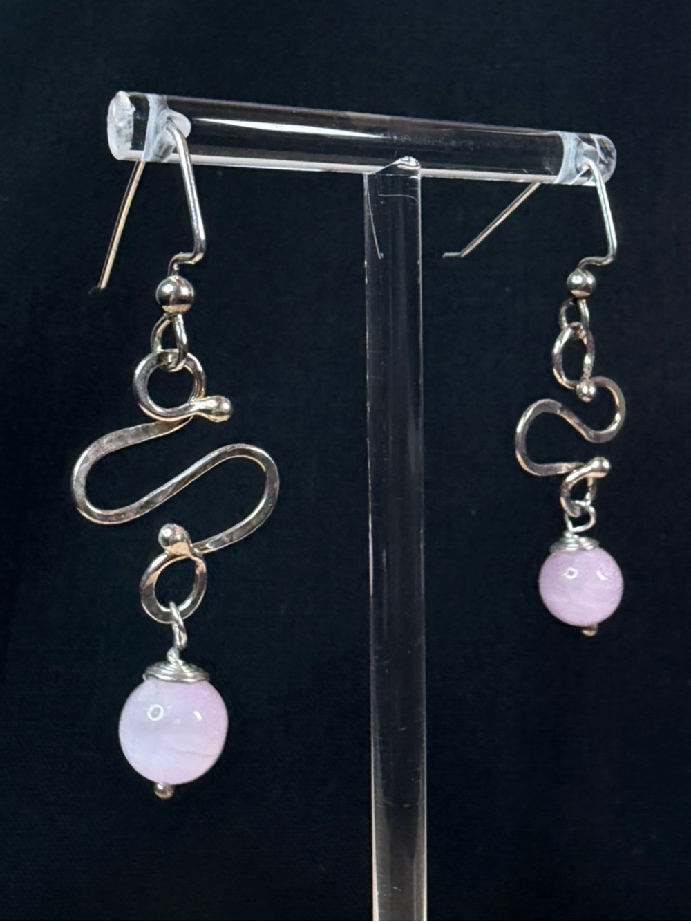 Sterling Silver Kunzite Artisan Hand Crafted Dangle Earrings - Picture 5 of 8